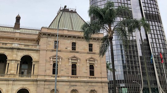 Parliament House and the government offices at 1 William Street in Brisbane.