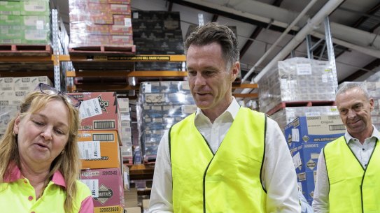 NSW Labor leader Chris Minns on the campaign trail on Monday.