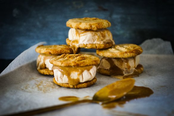 Katrina Meynink’s ginger spice snaps with chai ice-cream and salted date caramel recipe. 