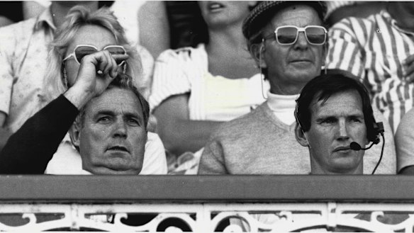 Don Furner snr and Wayne Bennett survey the scene during the 1987 NSWRL grand final between Canberra and Manly.
