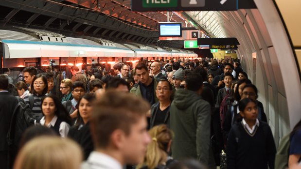 A crowded platform for metro services at Epping station at about 8am on Monday. 