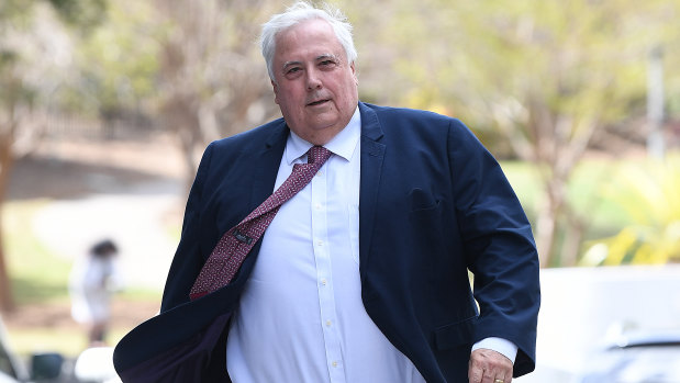 Clive Palmer arrives at the Supreme Court in Brisbane on Monday.