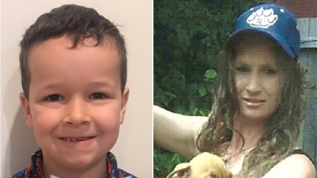 Missing boy Phoenix Mapham, 6, and his mother Tessa Woodcock, who police believe took the boy unlawfully last Thursday.