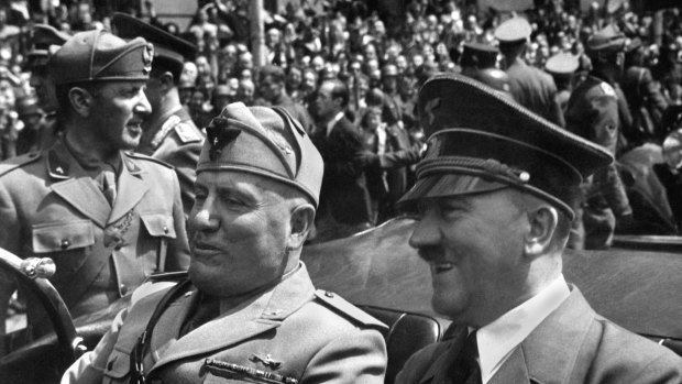 Adolf Hitler and Benito Mussolini in Munich, Germany, in 1940. 