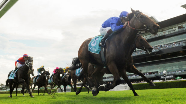 Hugh Bowman gets the drop on rivals with Alizee in the Apollo Stakes.