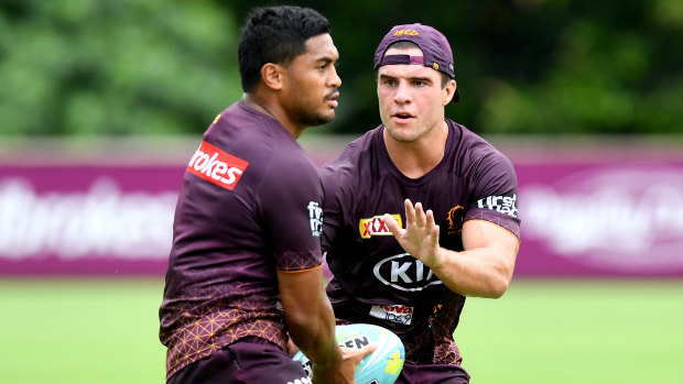 Brisbane assistant coach Kurt Richards predicted fans would finally see Anthony Milford (left) at his best after a return to the halves to link with Brodie Croft (right) in 2020.