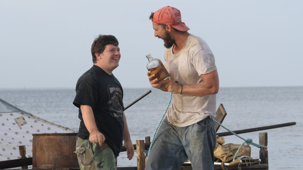 Zack Gottsagen (left) and Shia LaBeouf in The Peanut Butter Falcon.