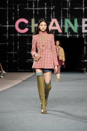 Chanel’s Autumn/Winter 2022 runway show featured a luxe take on the classic gumboot.
