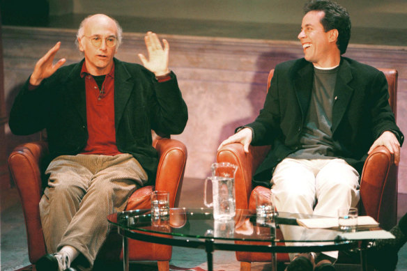Larry David and Jerry Seinfeld discussing the Seinfeld finale in 1999.