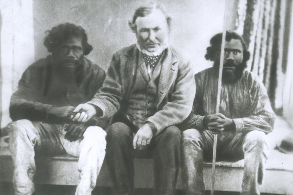 Angus McMillan, pictured in 1839 with “attendants” known as Big Johnny and Jimmy Gabber, led many massacres of Indigenous people in Gippsland.