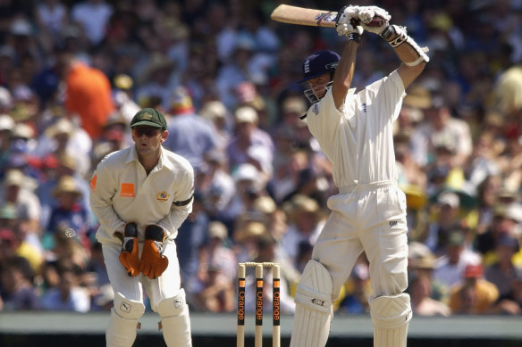 Vaughan strikes a boundary during the New Year’s Test at the SCG in 2004.