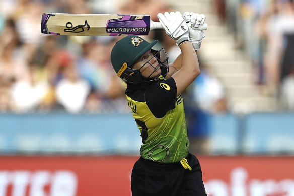 Alyssa Healy in action during the Twenty20 World Cup final.