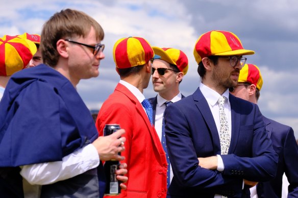 Young punters dressed in jockey’s hats at Stakes Day.
