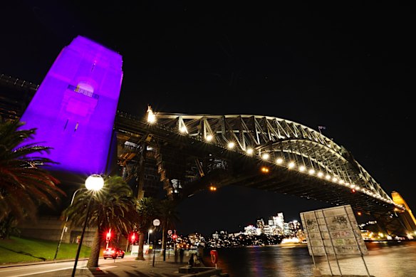 The bridge pylon lit in honour of Lily Hooper on Thursday evening.