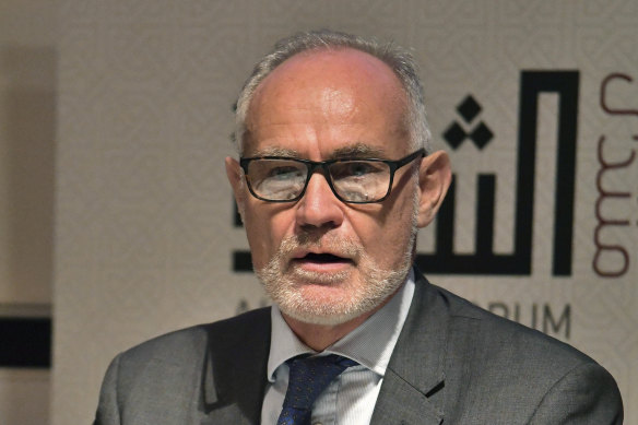 Britain’s Conservative MP Crispin Blunt, speaks at an event.
