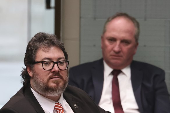 George Christensen with Nationals leader Barnaby Joyce ... the Prime Minister faces pressures from within regarding vaccination.