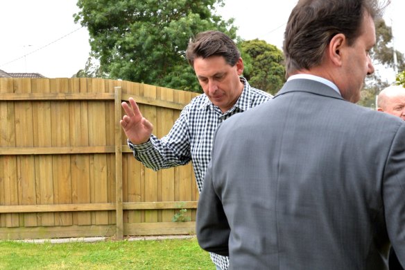Racing Victoria’s former chief steward Terry Bailey outside his house after shots where fired at his front door. 