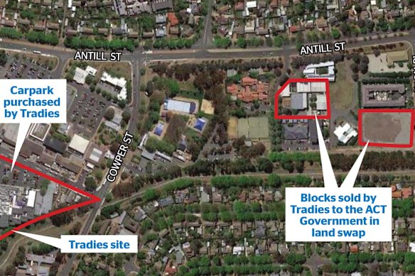 The Dickson land swap: the blocks of land involved in the deal. 