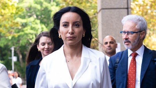 Former ABC radio presenter Antoinette Lattouf exits the Federal Court.