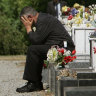 George Halvagis at the Fawkner Cemetery grave where Mersina was murdered.
