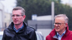 Prime Minister Anthony Albanese and NSW Premier Dominic Perrottet in the flood-affected Hawkesbury region.