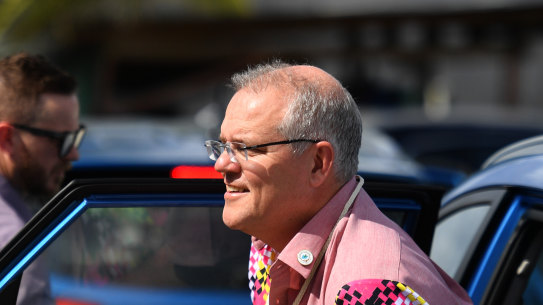 Welcome mat to go?: Australia's Prime Minister Scott Morrison arrives at the Leaders Retreat during the Pacific Islands Forum last week in Funafuti, Tuvalu.