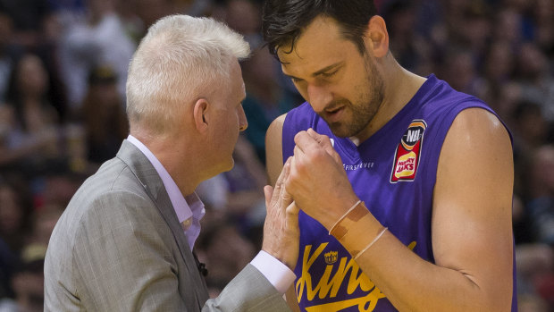 Player and the coach: Andrew Gaze with Andrew Bogut.