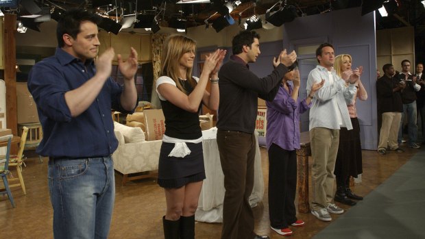 The cast of Friends at the taping of the final episode in 2004.