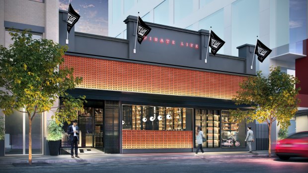 A concept drawing of Pirate Life Perth on Murray Street, which will feature a rooftop bar and beer garden.
