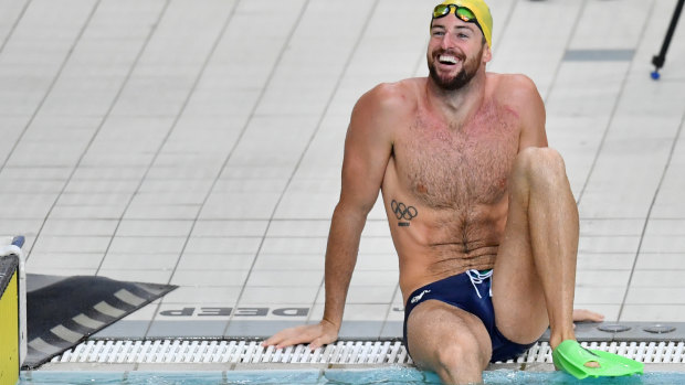 James Magnussen is seen during an Australian swimming team training session.