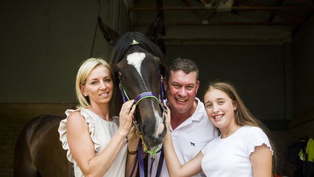 Sharlene, Joe and Maya Cleary with the family's filly Girls Are Ready that will be looking for some black type in Flight Stakes.