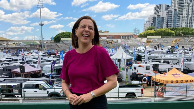 LNP leader Deb Frecklington at the RNA showgrounds this morning.