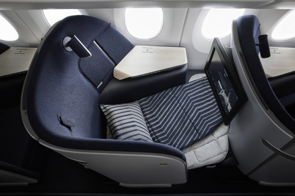 Finnair’s Airlounge has a unique non-reclining seatback for its lie-flat business class.