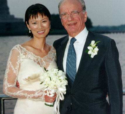 Rupert Murdoch on his wedding day with third wife Wendi Deng in 1999.