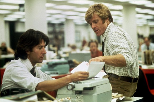 Dustin Hoffman (left) as Carl Bernstein and Robert Redford as Bob Woodward in All the President’s Men.