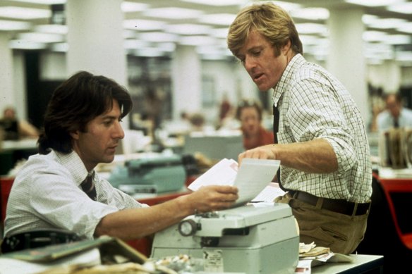 Robert Redford, right, and Dustin Hoffman portray Washington Post reporters Bob Woodward and Carl Bernstein in the movie, All the President's Men.