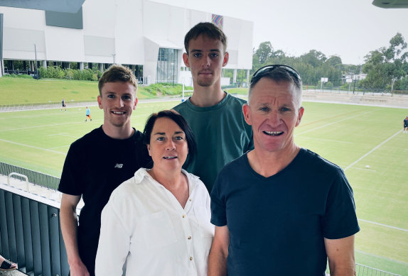 Lachie Galvin’s family, from left, Matthew, Tracey, Tom and father James, at Tigers training on Friday.