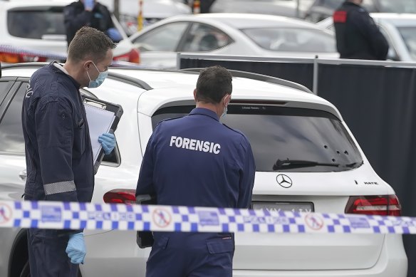 Police at the scene of a shooting in Craigieburn  on Saturday.