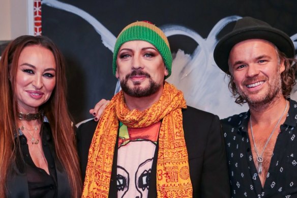 Camilla Franks, Boy George and JP Jones at the Camilla x JP Jones party in 2017. 