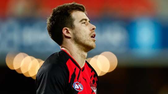 Unhappy at Essendon: Skipper Zach Merrett.
