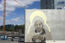 Cranes and street art abound in the new Christchurch. This is artist Kevin Ledo’s ‘Portrait of Whero O Te Rangi Bailey’.