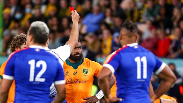 The Wallabies knocked off France despite a red card to Marika Koroibete.