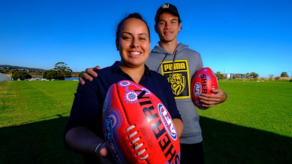 Rioli with Rheanna Lotter and this weekend's specially designed Sherrins.