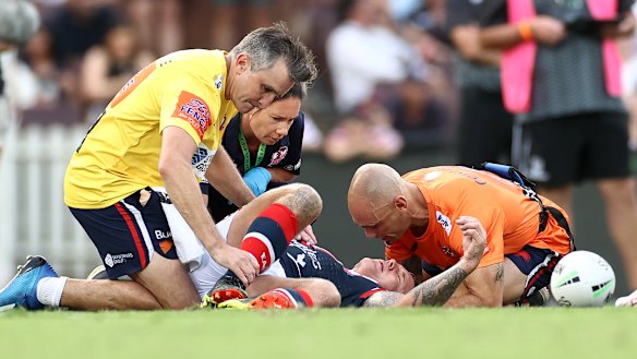 Roosters veteran Jake Friend was knocked out during round one of the season. 