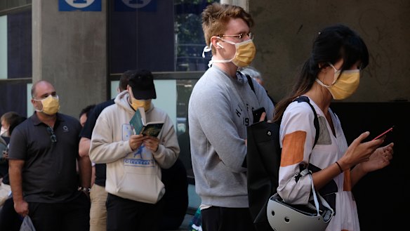 People lining up to be tested for coronavirus at the Royal Melbourne Hospital's special clinic on Tuesday.
