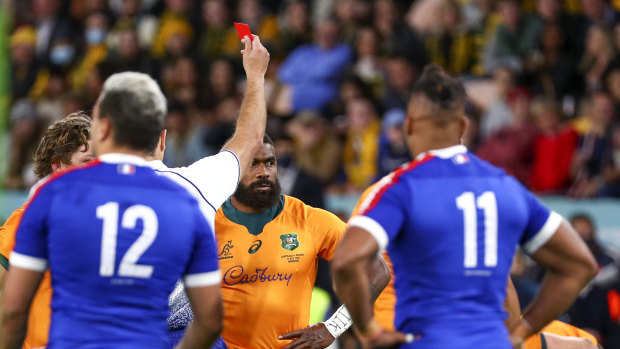 The Wallabies knocked off France despite a red card to Marika Koroibete.