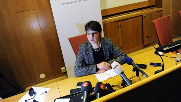Chief Prosecutor Marianne Ny, head of the Swedish investigation into WikiLeaks founder Julian Assange, fronts the media in 2010.