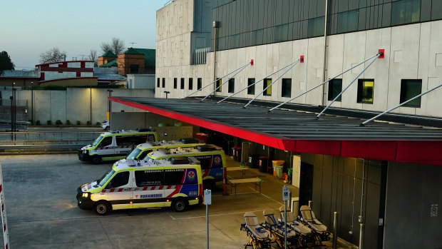 Paramedics at work at Box Hill Hospital.