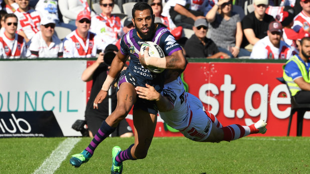 Flyer: Josh Addo-Carr tries to break free during the weekend's defeat. 