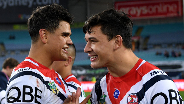Rising stars: Latrell Mitchell and Joseph Manu have been outstanding for the Roosters this year.